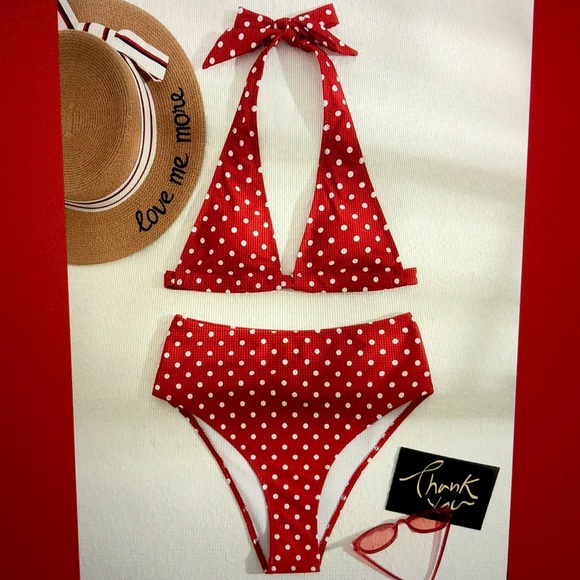 NWT RED WHITE POLKA DOT BIKINI VINTAGE STYLE SWIM - Picture 2 of 16